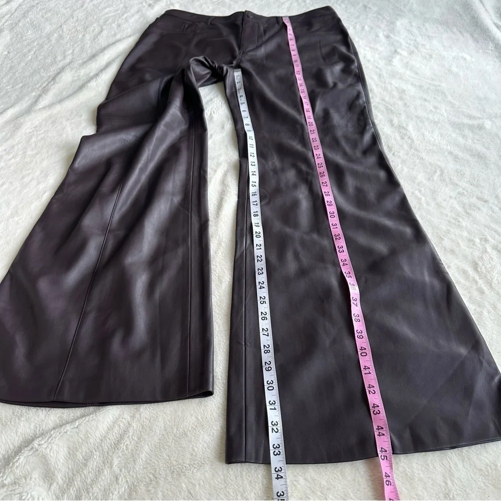 Mango NWT Faux Leather Purple Wine Wide High Waist Flare Pants EU 46 US L (14)